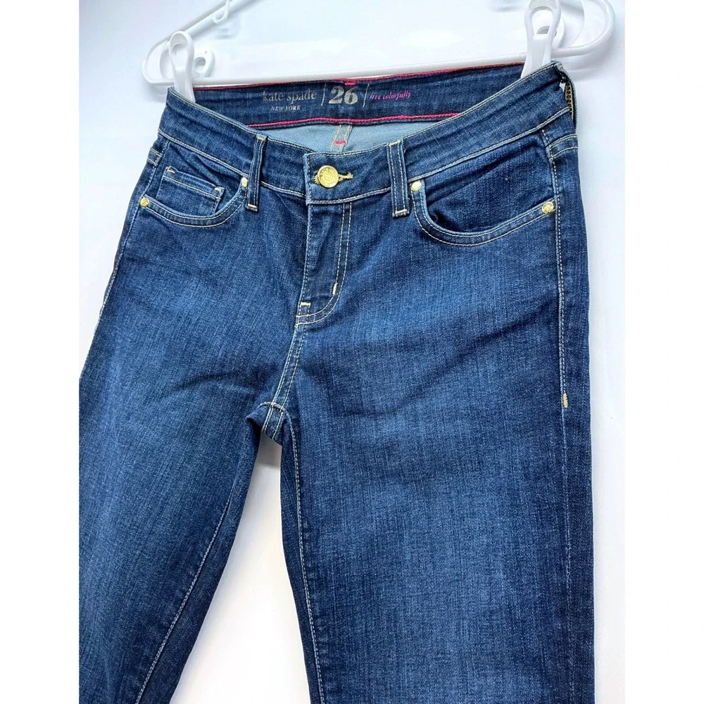 Kate Spade New York‎ Skinny Mid Rise Jeans Sz 26 Dark Wash Preppy Classic Denim
